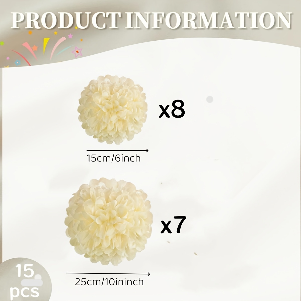 Image of 15pcs Of Beige Paper Balls For Decoration, Paper Ball Decor, Suitable For Weddings, Birthdays, Bridal Showers, And Baby Holiday Parties