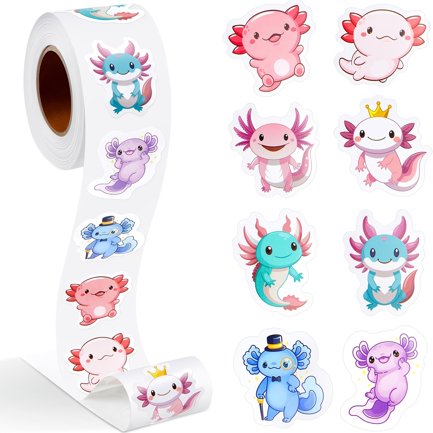 500pcs/roll Axolotl Graffiti Stickers Phone Guitar Laptop Notebook Suitcase Sticker Gift Packaging Label
