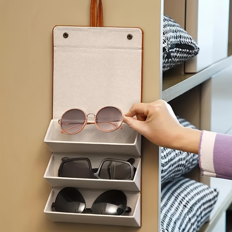 

3/4slots Sunglasses Storage Organizer, Glasses Hanging Holder, Portable Folding Travel Case, Eyewear Display Prop