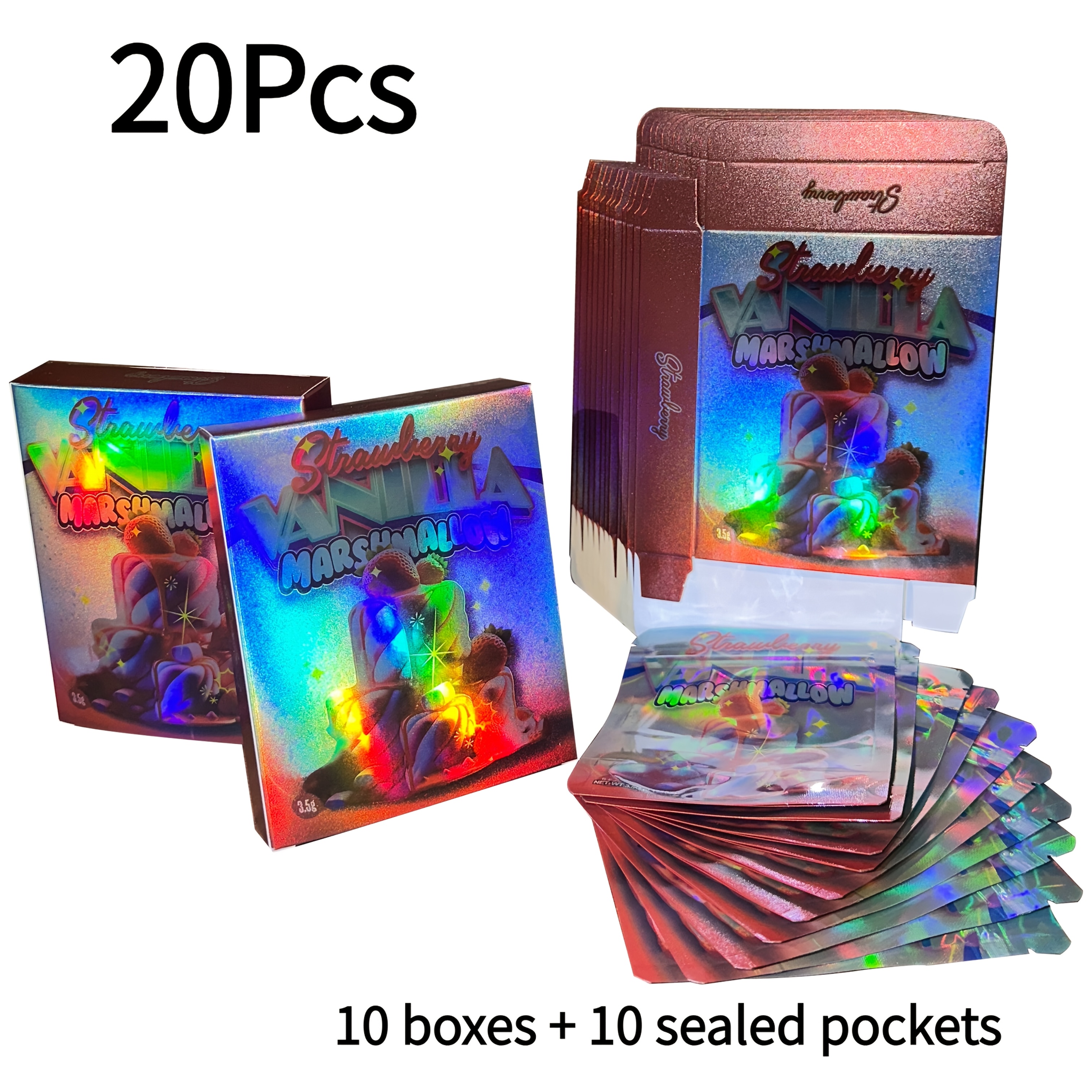 

20pcs Vibrant 3d Holographic Polyester Mylar Bags With Zipper Closure - Waterproof & Reusable Gift Pouches, Sweet , Ideal For Display Cases & Shopping, Bags