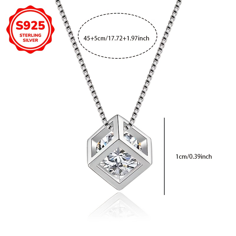 925 Hypoallergenic Sparkling Cube Pendant Necklace, Versatile Gift