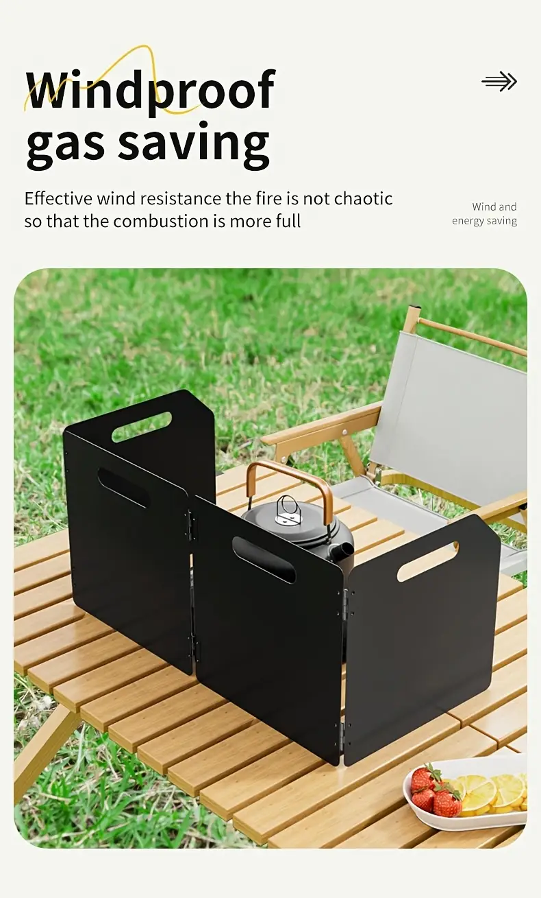 portable folding camping stove windshield 4 sided rectangle metal wind protection powder coated lightweight easy to carry with storage bag outdoor cookware Product details 5