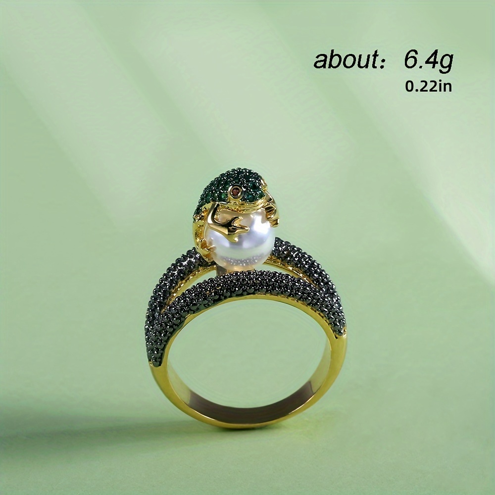 Fashionable Golden Frog Ring, Imitation Pearl Design