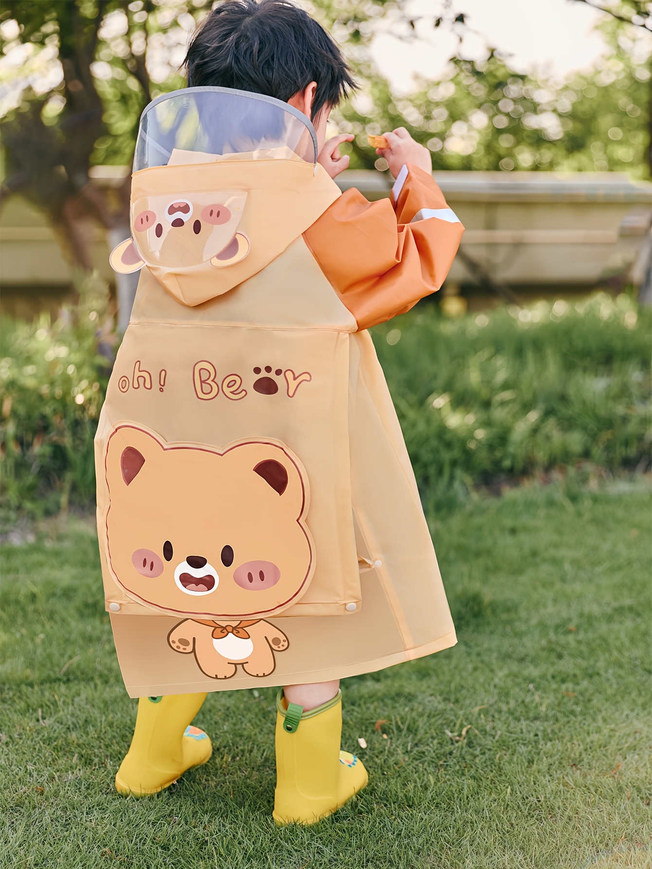 1pc Kids' Cute Astronaut Animal Print Raincoat Jacket with Backpack  Pocket Hooded Collar Outdoor High Quality Coat for Rain,,, Play