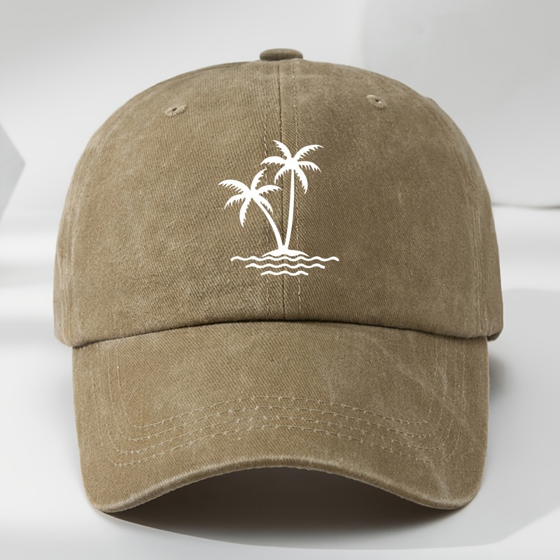 

1pc Outdoor Men's Coconut Tree Print Cotton Washed Distressed Baseball Cap, Outdoor Sports Casual Sun Hat