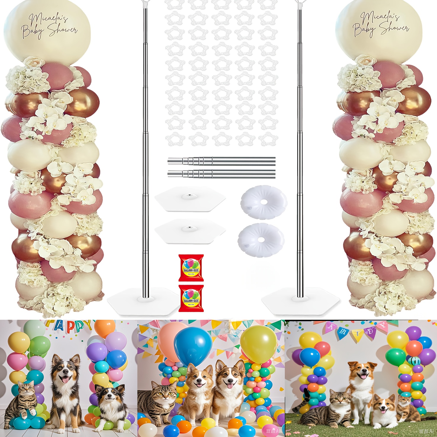 

Balloon Columns Set Of 2 Adjustable Metal 6.8 Feet Balloon Stands For Floor, Birthday Party, Birthday Ornaments, Christmas And Halloween Decorations