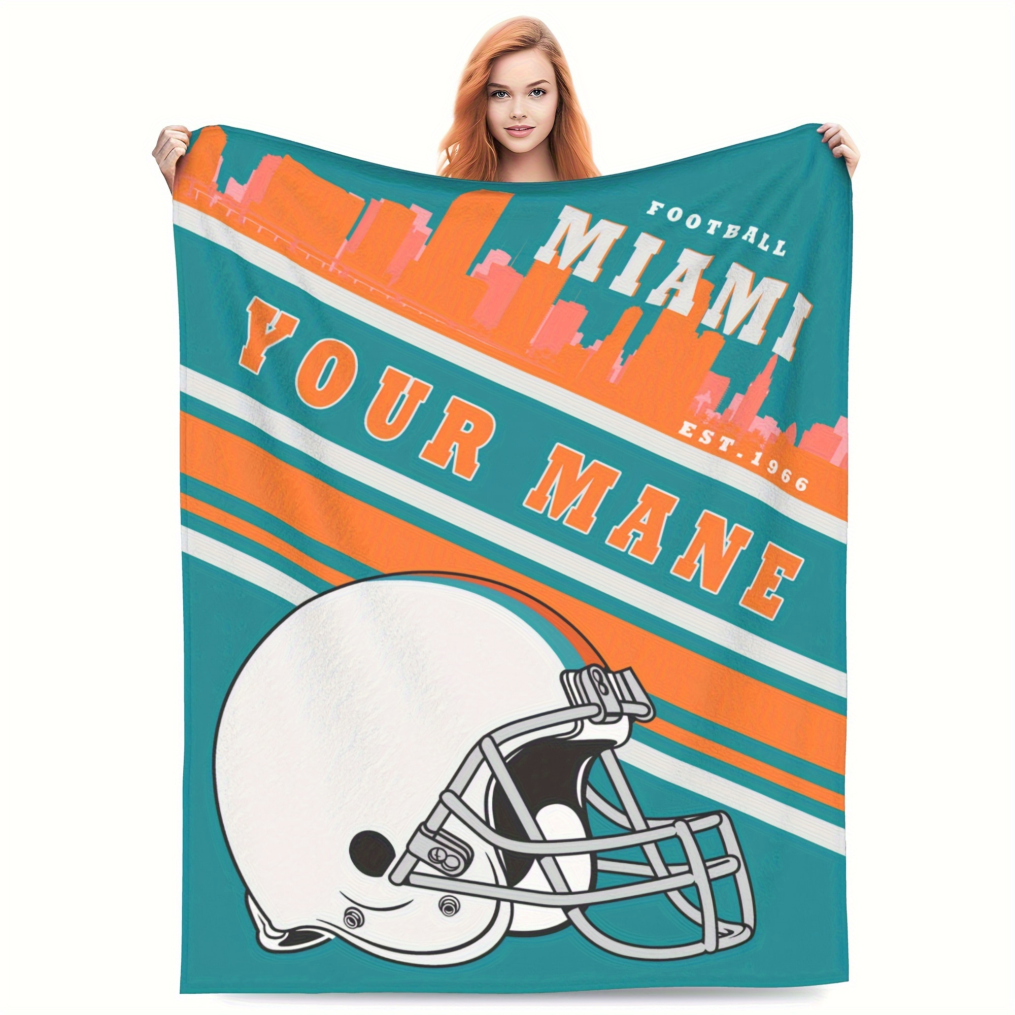 

Custom Miami Blankets, Personalized Name , Football Fan Gifts,, Teen Fan Sofa Bed Decoration, Polyester, Rectangular, Woven, No Power Required, Blanket Throwing Cover