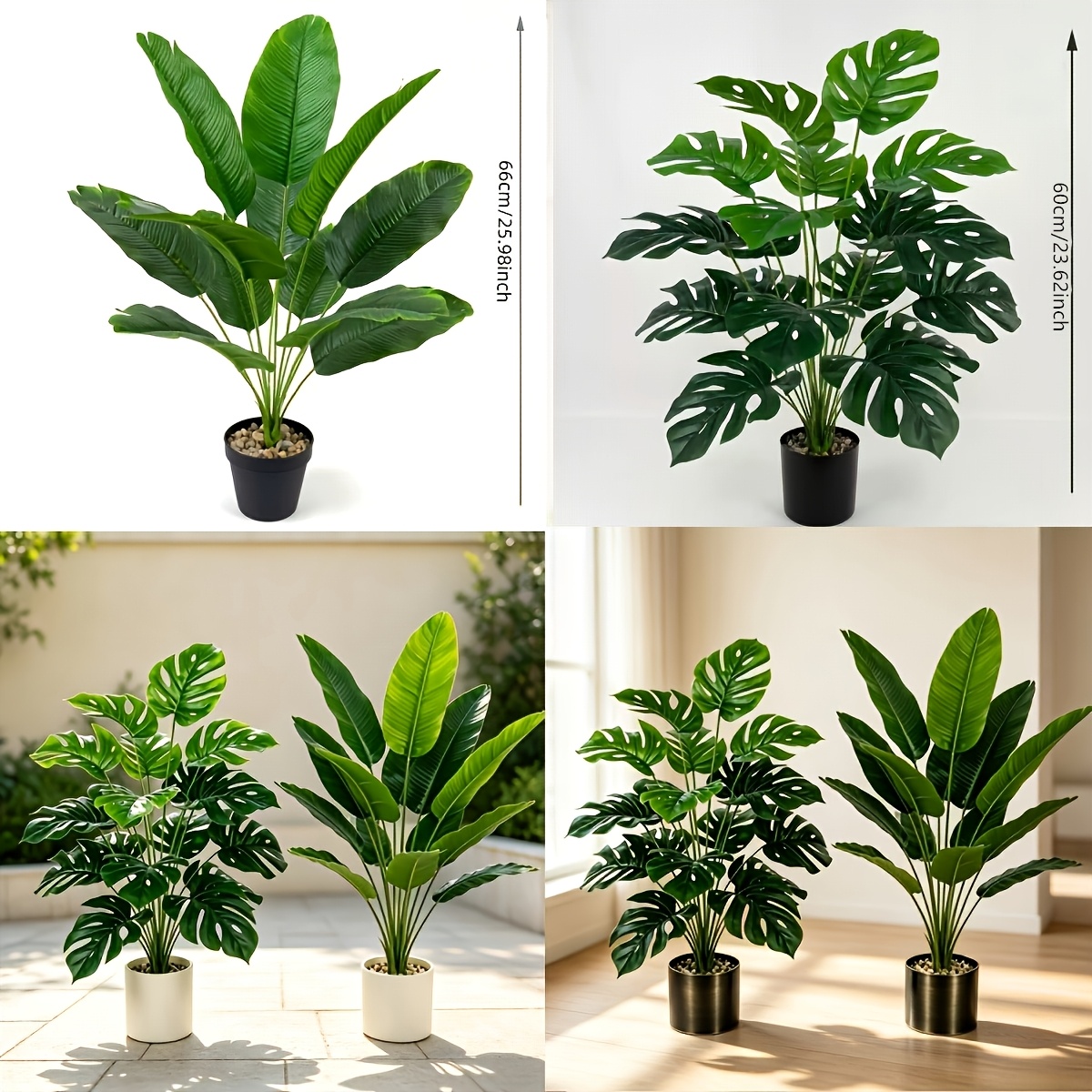 TEMU Ensemble de 2 plantes artificielles en pot Monstera et , texture de feuille et réaliste, flexible et durable, pas besoin d'arrosage, toutes ;