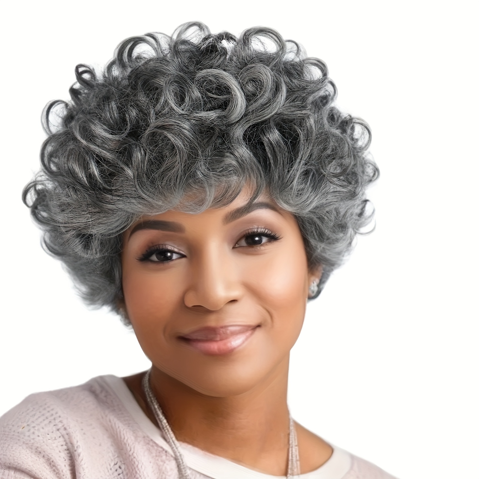 Amazon.co.jp: ショートカーリーヘアグレー白人女性のための