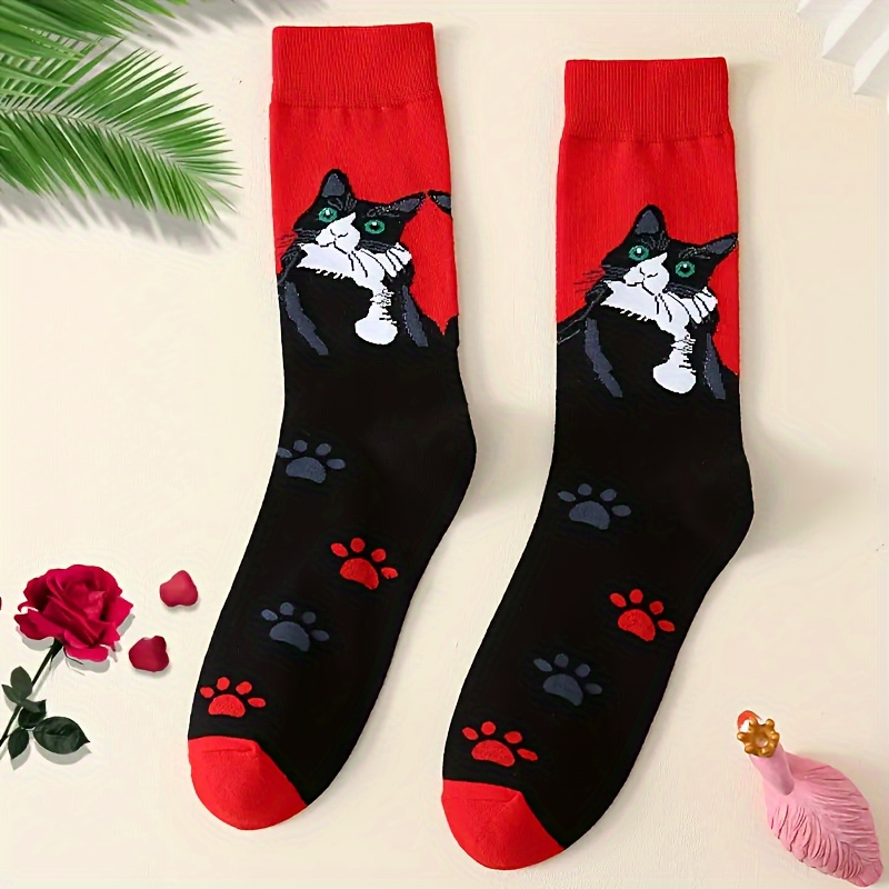 

Cartoon Black Cat Socks, Stylish & Novelty Mid Tube Socks, Women's Stockings & Hosiery