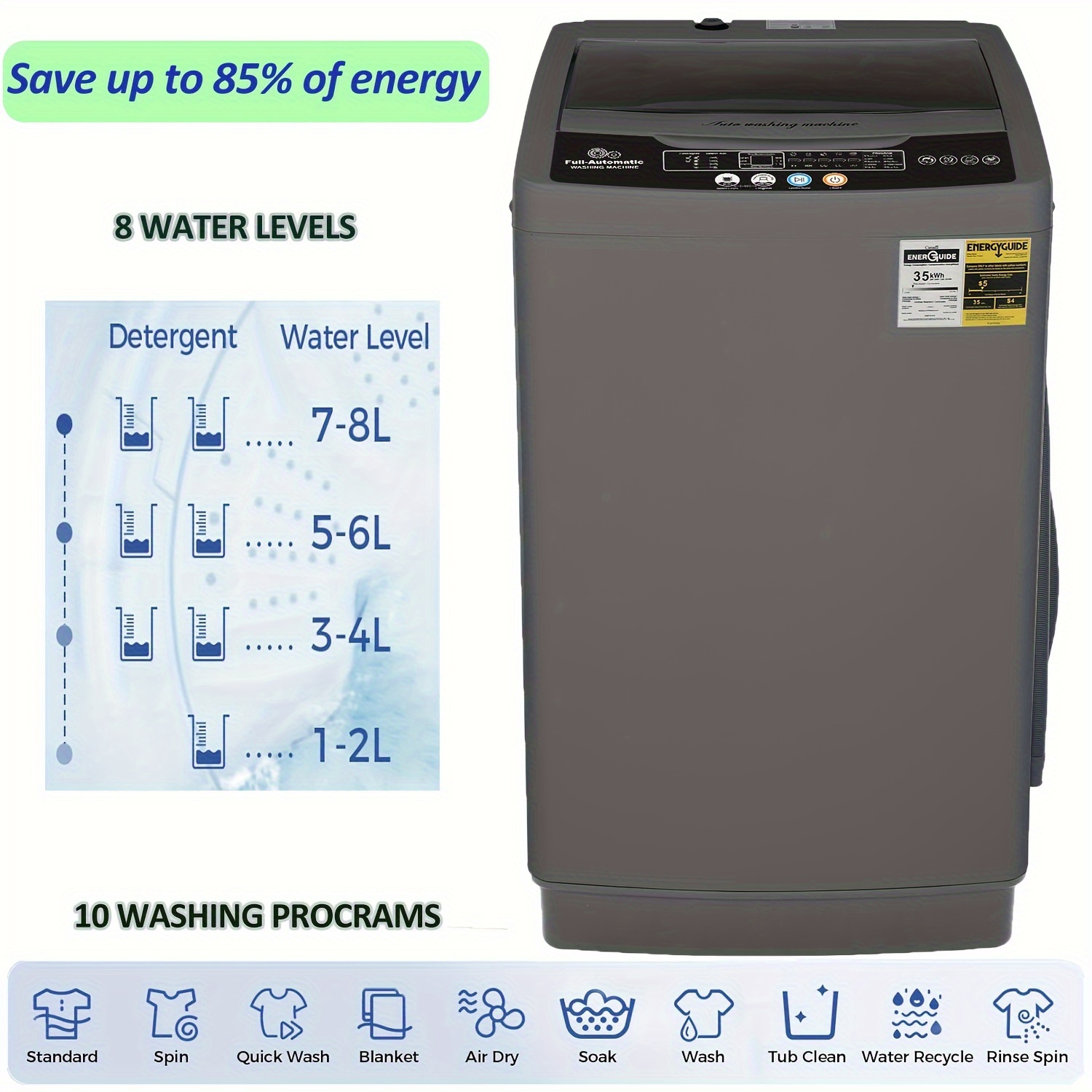 

Washing Machine Portable, Washing Machine Mini, 24h Delay Start, Laundry Washing Machine, Save Up To 85% Of Energy, Automatic Compact Home Washing Machine With Child Lock, Air Dry, Tub Clean