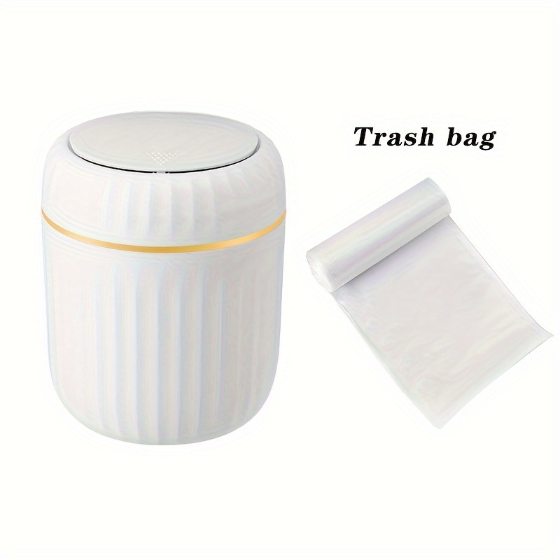 1-pack Pp Plastic Press-type Desktop Trash Can, Creative Office Waste Bin, Living Room/study Lidded Trash Can, Roman Stripe Recycling Storage Container