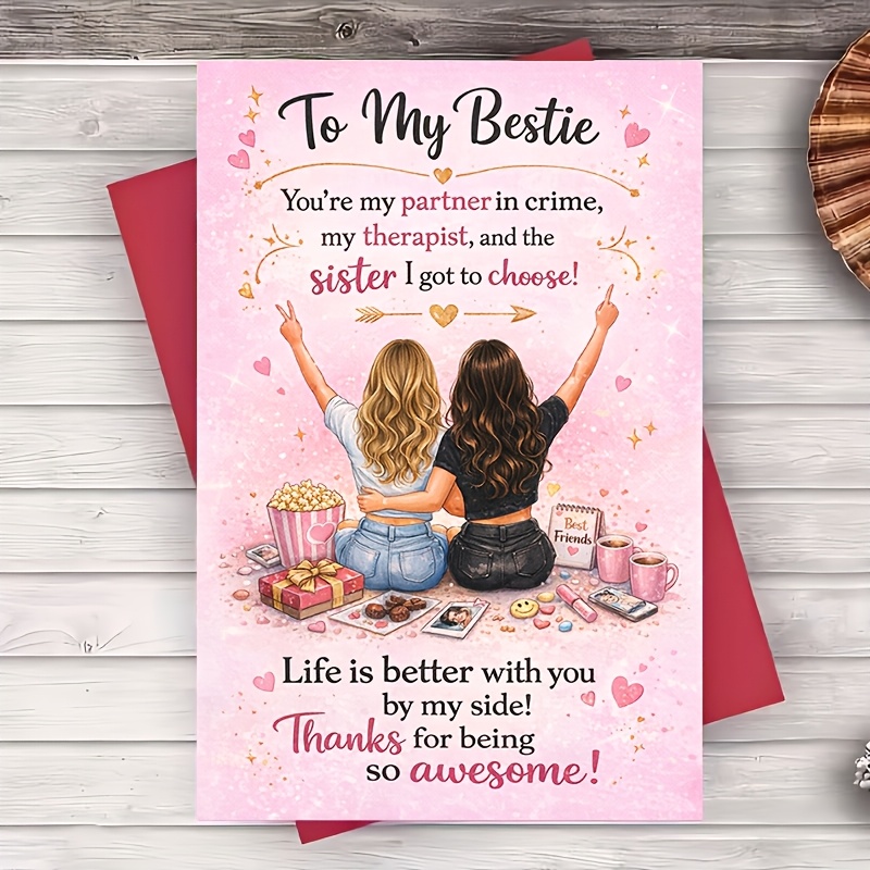 E-shop Grußkarte für beste Freundin Grußkarte für Sie Schwester wie Freund Süße rosa Herzen Flache Karte für Geburtstag Danke Nur weil Geschenk für