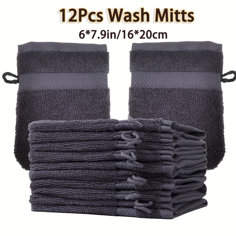 12pcs Cotton Solid Mitts Set (6*7.9in/16*20cm) Two-color Matching Family Combination Lanyard Design Delicate Pattern Suitable For Household Showers, Saunas, Hotel Baths, Optional