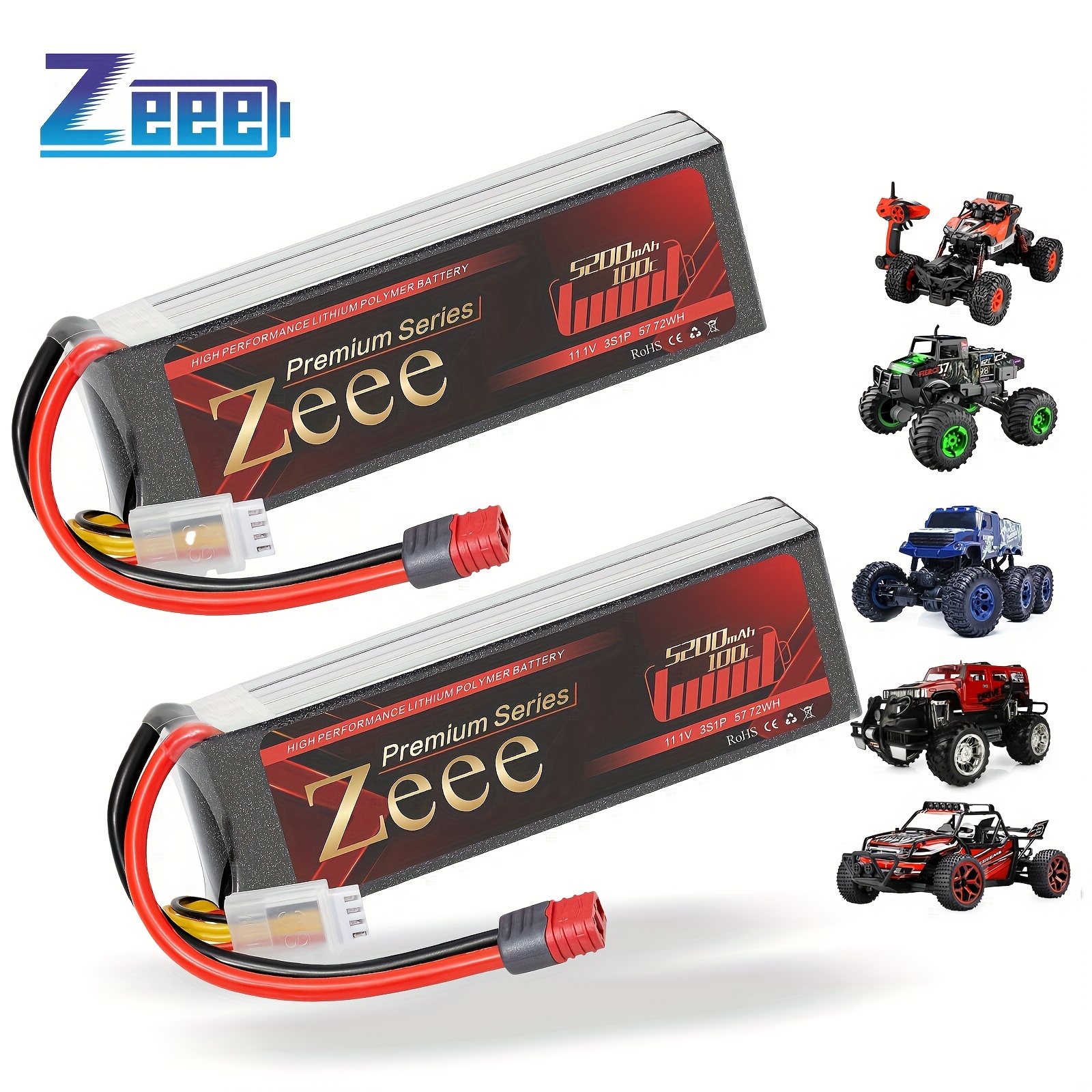 OVONIC 11.1V 450mAh 3S Lipo Battery 2-Pack With EC2 Plug For RC Vehicles