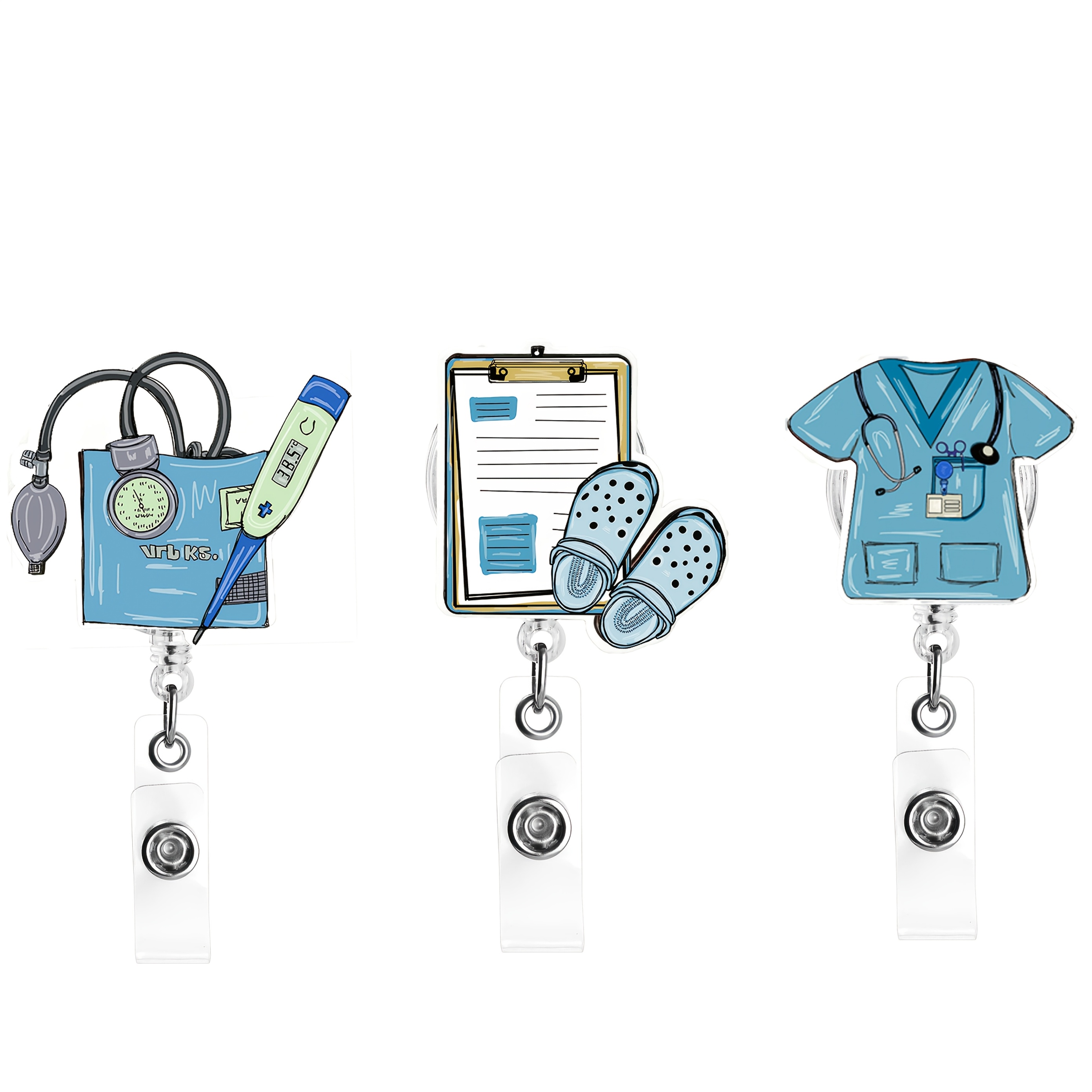 TEMU 2d 3 Blue Nurse Badge Reels - Retractable And Rotatable Id Badge Holders, Easy-pull Clips, Durable Acrylic, Ideal For Medical Students, Office
