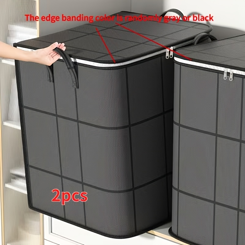 TEMU 2pcs Set Of Large-capacity Laundry Storage Bags, Of 100l And 180l, With Black Or Gray Trim. Foldable Storage Bins Featuring Dual Zippers And