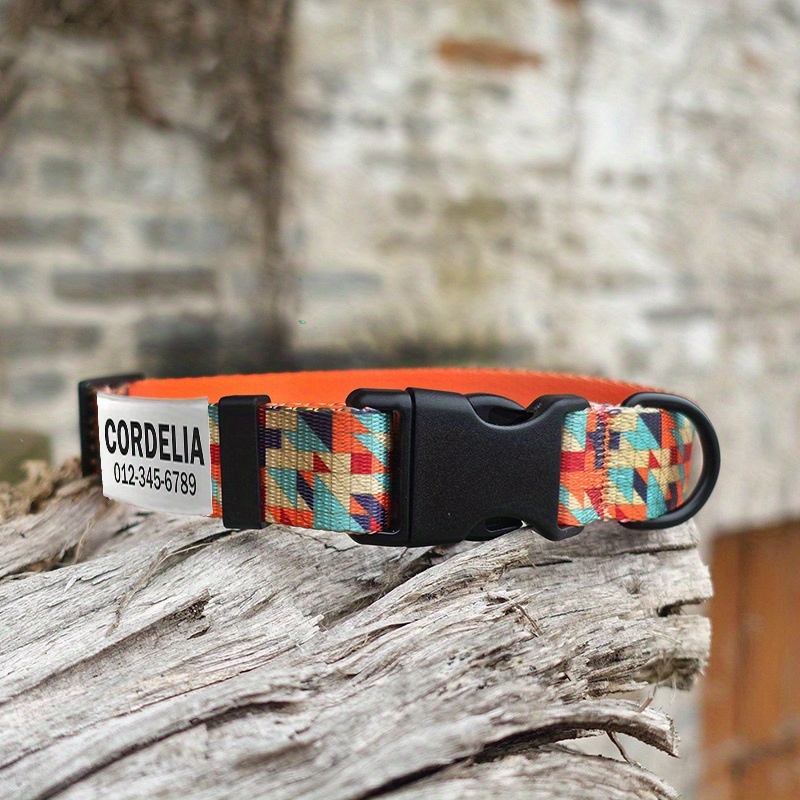 TEMU Customized Personalized Pet Collar With Triangle Print, Featuring A Custom Id Name And Contact Information To Prevent Loss. Free Engraving ,