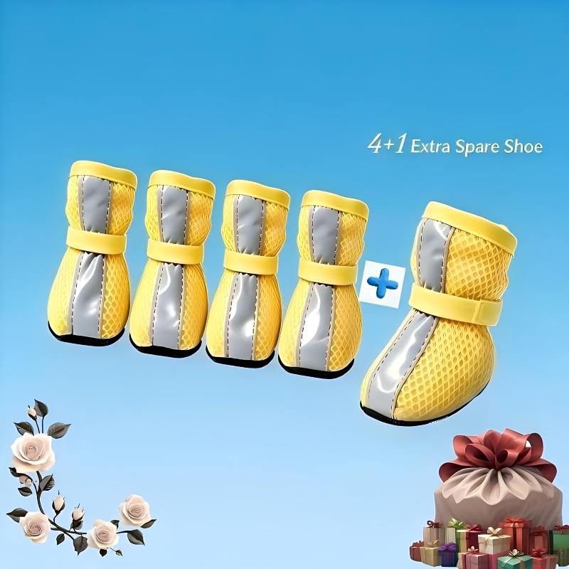 4pcs Dog Boots and 1 Spare Boot for Paw Protection