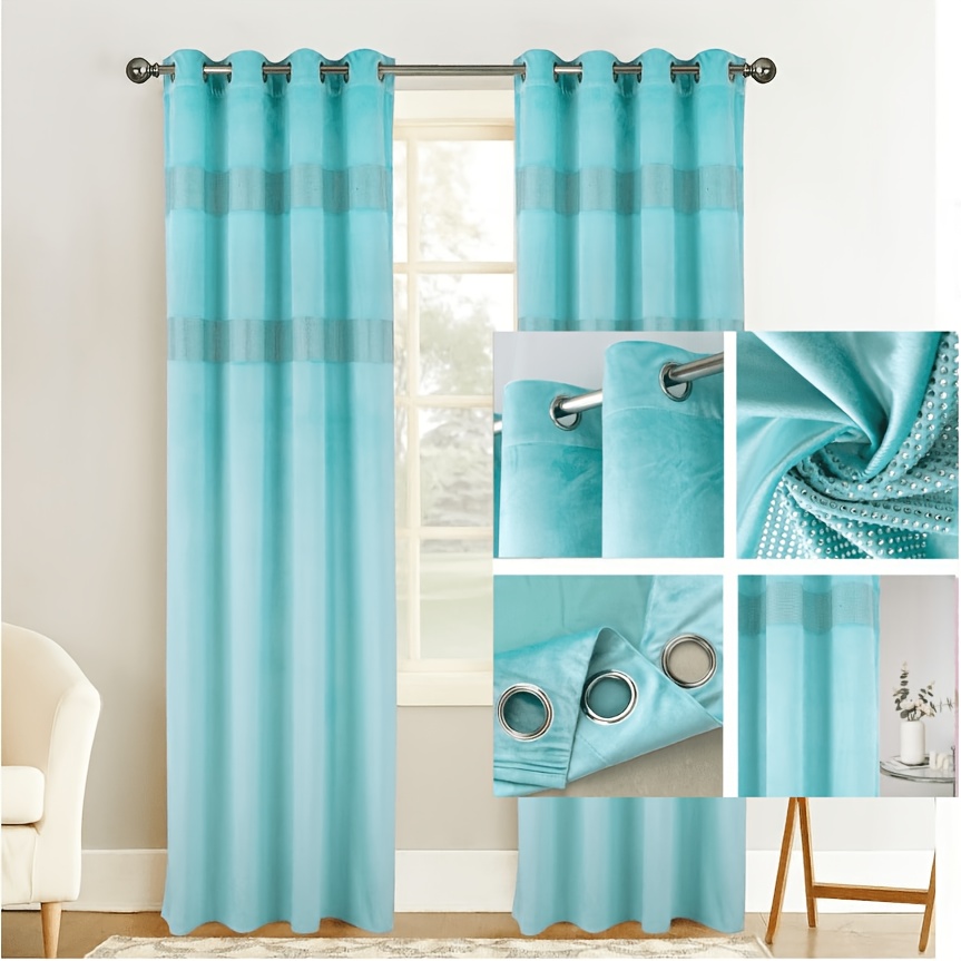 Image of 1pc/2pcs Velvet Hot Drilled Thickened Cloth Curtains, Inlaid Rhinestone Decoration, Thickened Cloth With Sense Of Drape, Suitable For Living Room, Bedroom, Each Piece Size 140cm * 260cm
