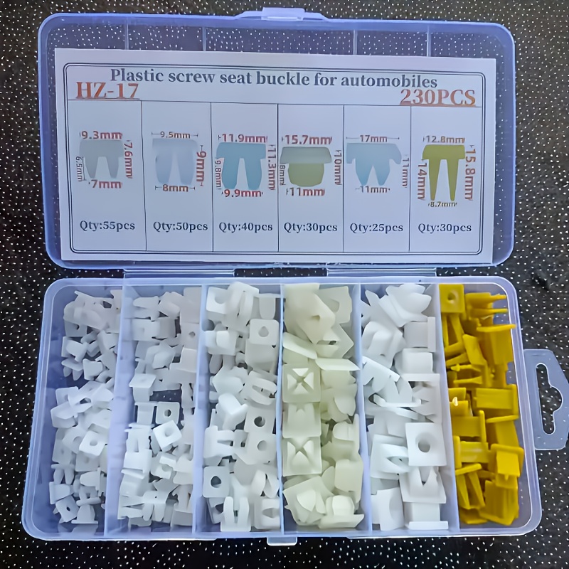 TEMU 230pcs Gm Plastic Turnbuckle Kit - Square Base Clip For License Plates, Door Panels, Bumpers, Armrests - High Durability Material, To Most Car