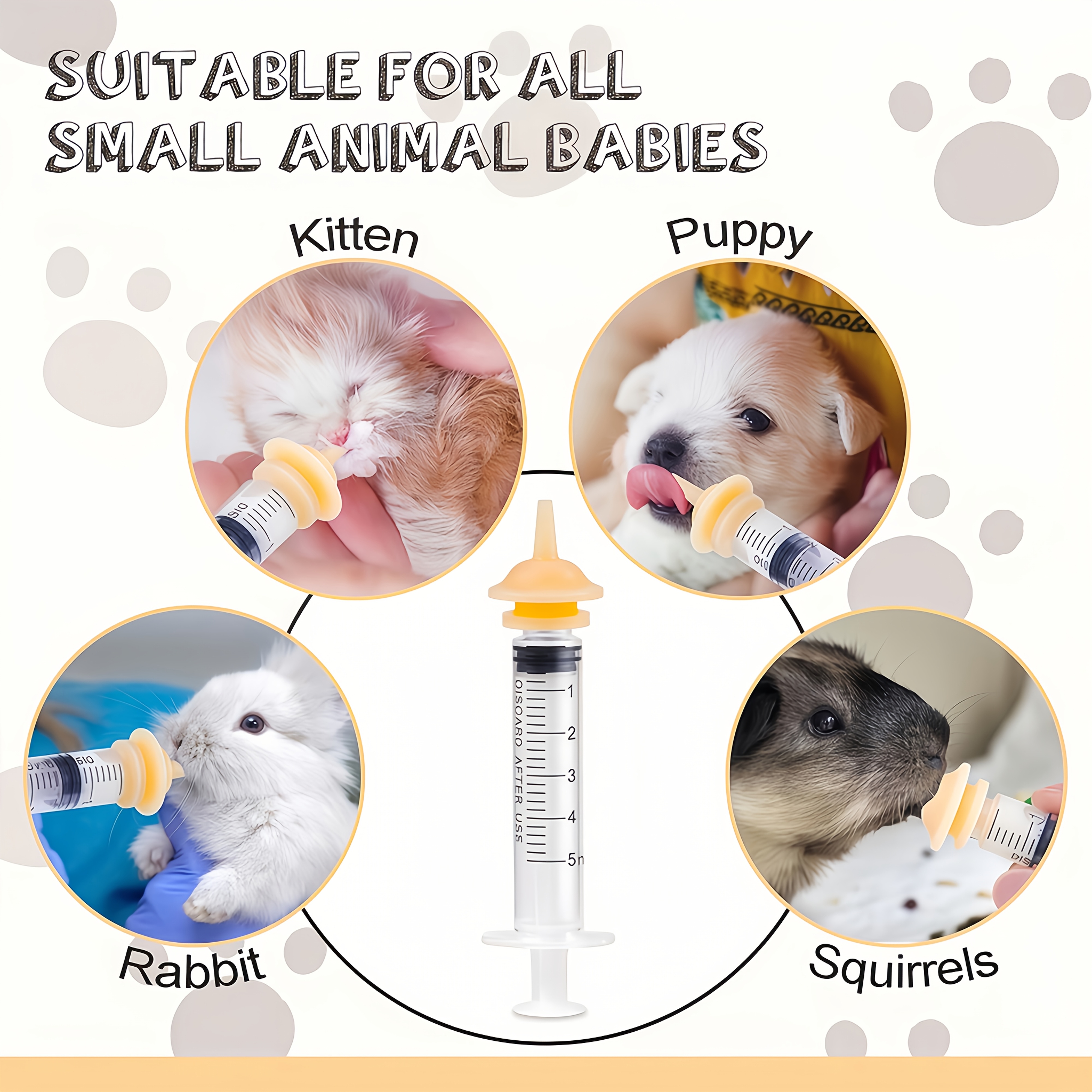 1 Set Reusable Pet Feeding Kit with Feeding Tube & Syringe - Adjustable Measurement Markings (mL/cm) Kittens, Puppies, Rabbits, Squirrels - Dose Indicator System for Small Animals & Wild Care