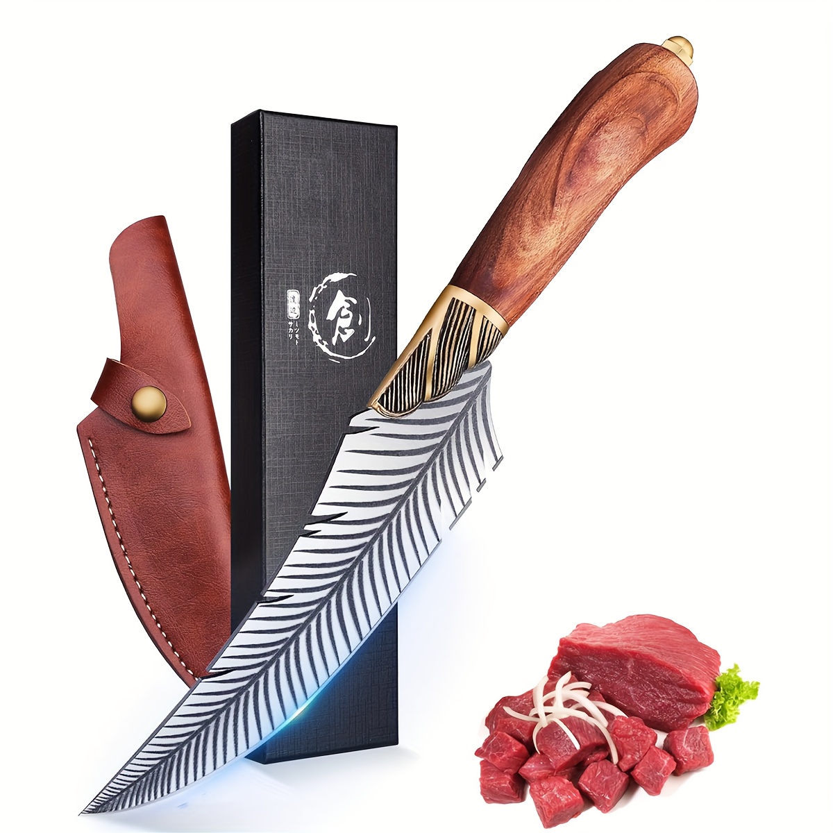 

Feather Viking Boning Knife, 6 Inch Professional Viking Knife Meat Cleaver Full Tang Forged Kitchen Cooking Knife With Sheath Gift Box For Outdoor Camping