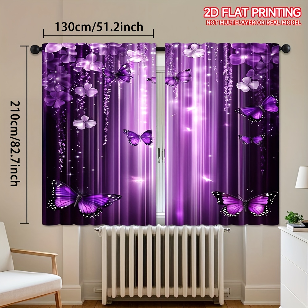 TEMU 2d Flat - 2d Flat - Set Of 2, 2d Printed Curtains Featuring A Purple And Made Of Polyester. Light-filtering Curtains With A Rod Are Perfect For
