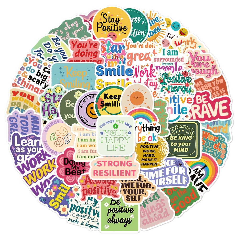50 Sheets Positive Affirmation Motivational Slogans Stickers Phone Case Laptop Journal Guitar Skateboard Decoration Self-adhesive Painting Birthday Gift
