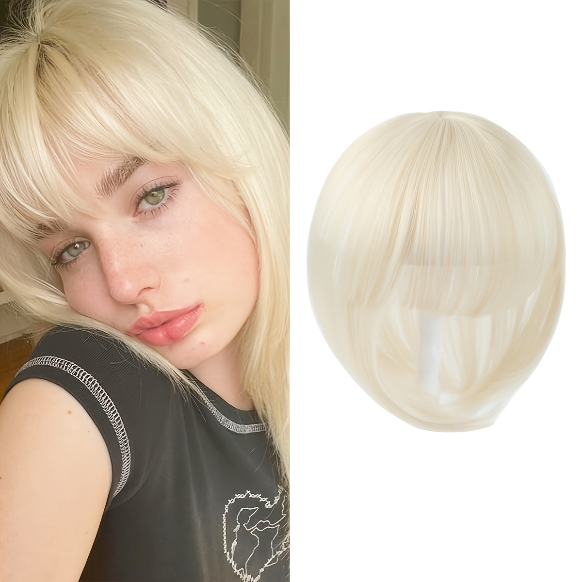8 inch elegant womens topper with 3d bangs heat resistant synthetic fiber french air bangs   for   tones straight hair hair extensions wigs accessories details 0