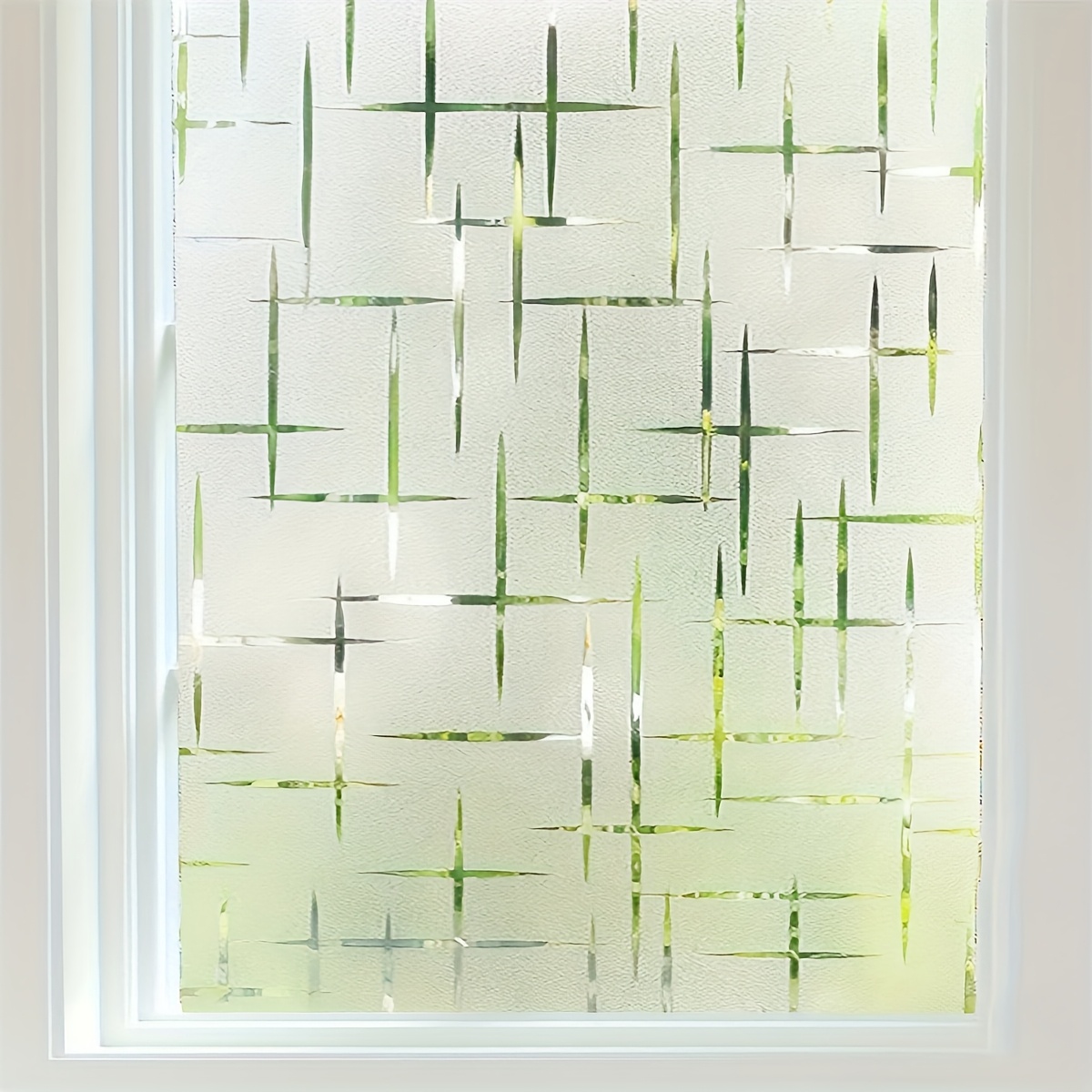 TEMU 1pc Modern Cross Star Decorative Privacy Window Film, Thick Multicolor Stained Glass Effect, Sunshade Frosted Sticker, Easy To And Stick