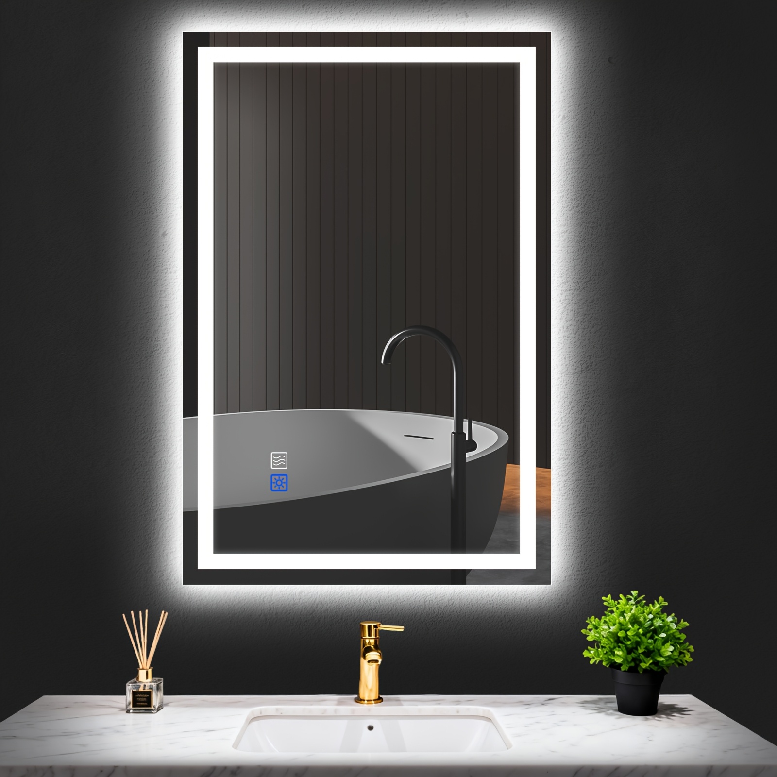 TEMU Led Bathroom Mirror 24"x 36" With Front And Backlight, Dimmable Wall Mirrors With , -proof, Memory, 3 Colors, Double Led Vanity