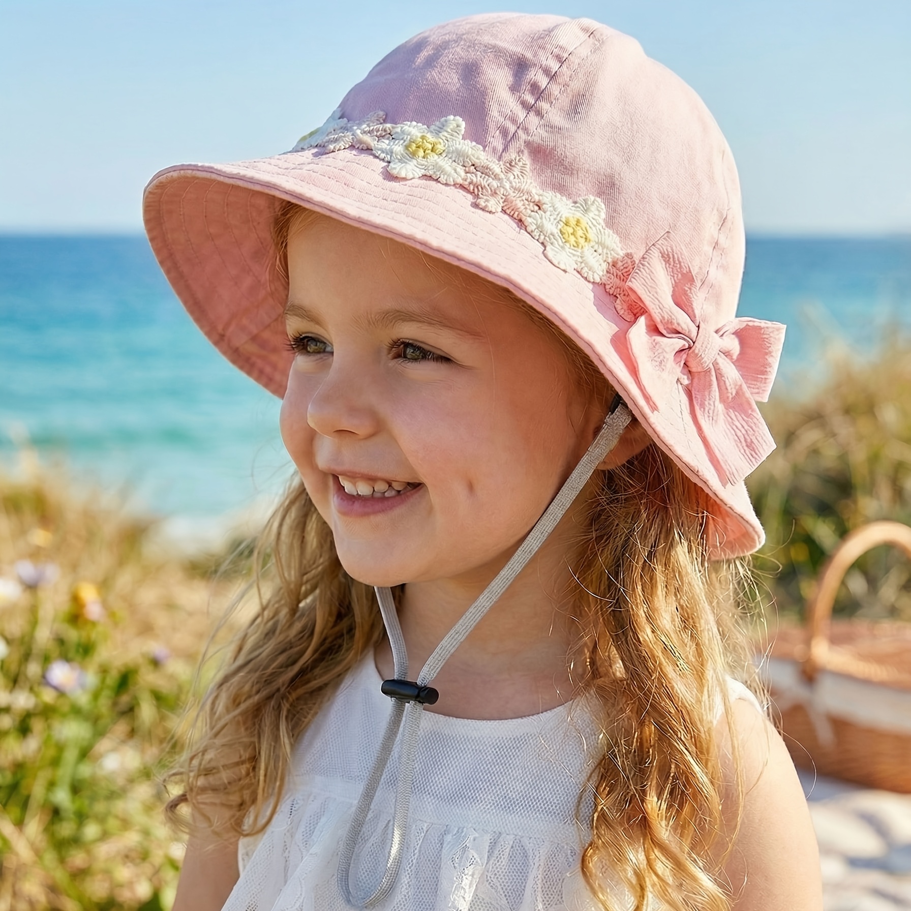 1pc Women's 's Spring Summer Korean Style Floral Bowler Hat Round Top With Drawstring Adjustable Head Size Foldable
