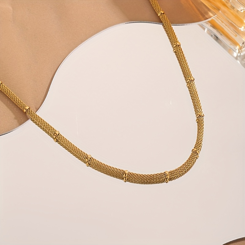 2pcs Golden-Plated Stainless Steel Jewelry Set with Mesh Round Chain