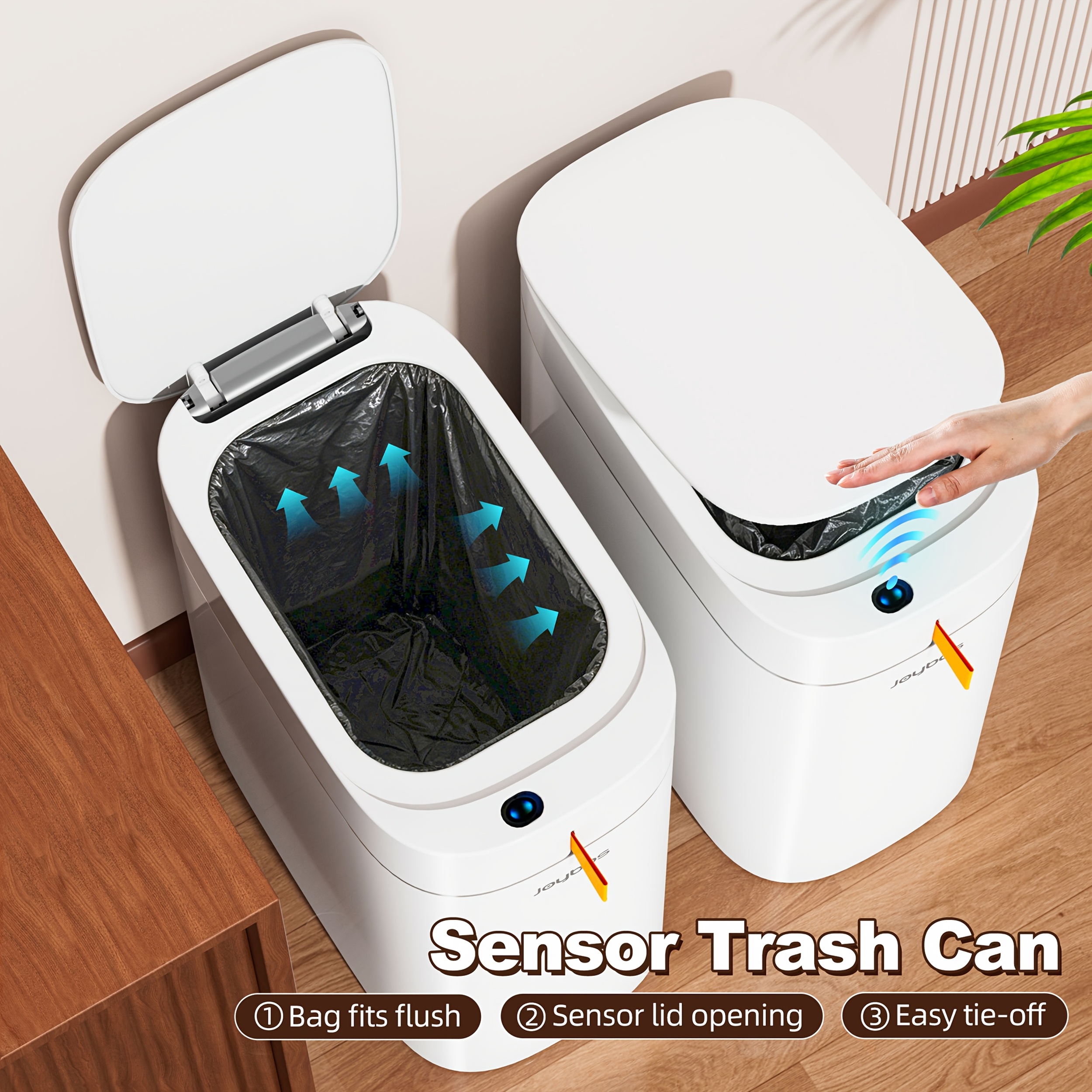 2pcs/13.5l Touchless Sensor Trash Can With Lid - Motion Activated Waste Bin, Hygienic Operation Suitable For Bathroom, Bedroom, Office, Home, Compact Rectangular Plastic Bin For Small Spaces