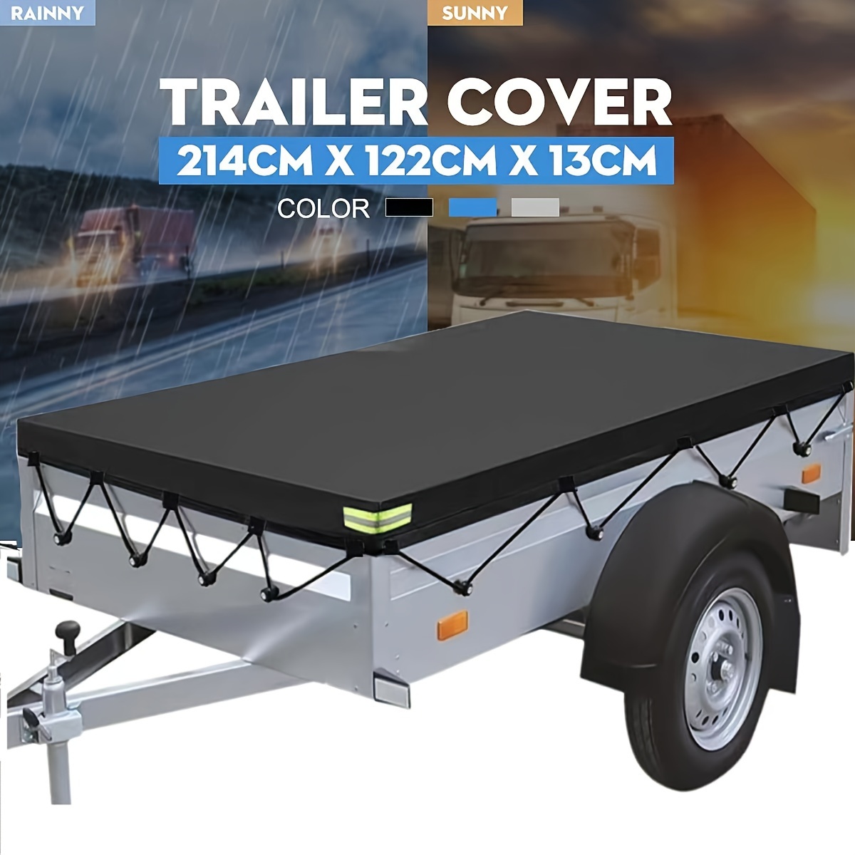 

Oxford Cloth Durable Trailer Cover - Dustproof, Uv Protective, Universal Fit For Pickup Truck Beds And Trike Cargo - Heavy-duty Protective Vehicle Tarp With Secure Ties