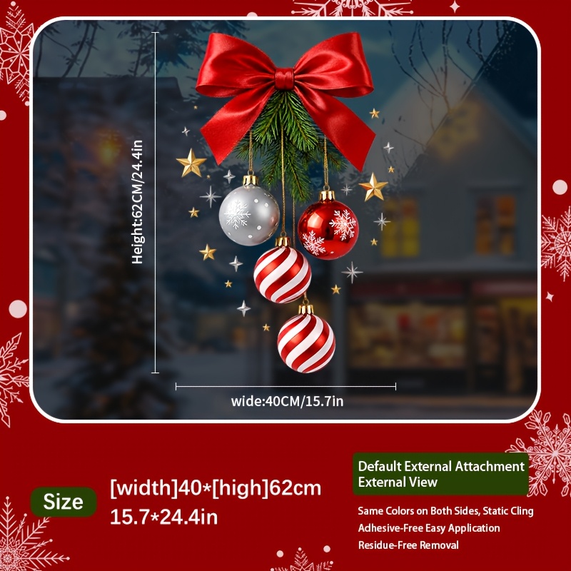 TEMU 1 Feuille d'Autocollant en Verre sur le Thème de Noël avec Boule de Noël, Autocollant Réutilisable en Verre de Noël Adhésif, Convient , , , Fête