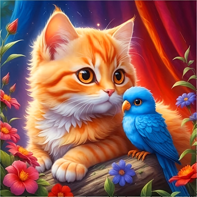 

1pc Cat And Parrot Diamond Painting Kit: Beginner & , 5d Diamond Art Kit, Diy Full Diamond, Diamond Painting Art Kit, Perfect For Home Wall Decor, Handmade Small Gift, Festive Small Gift