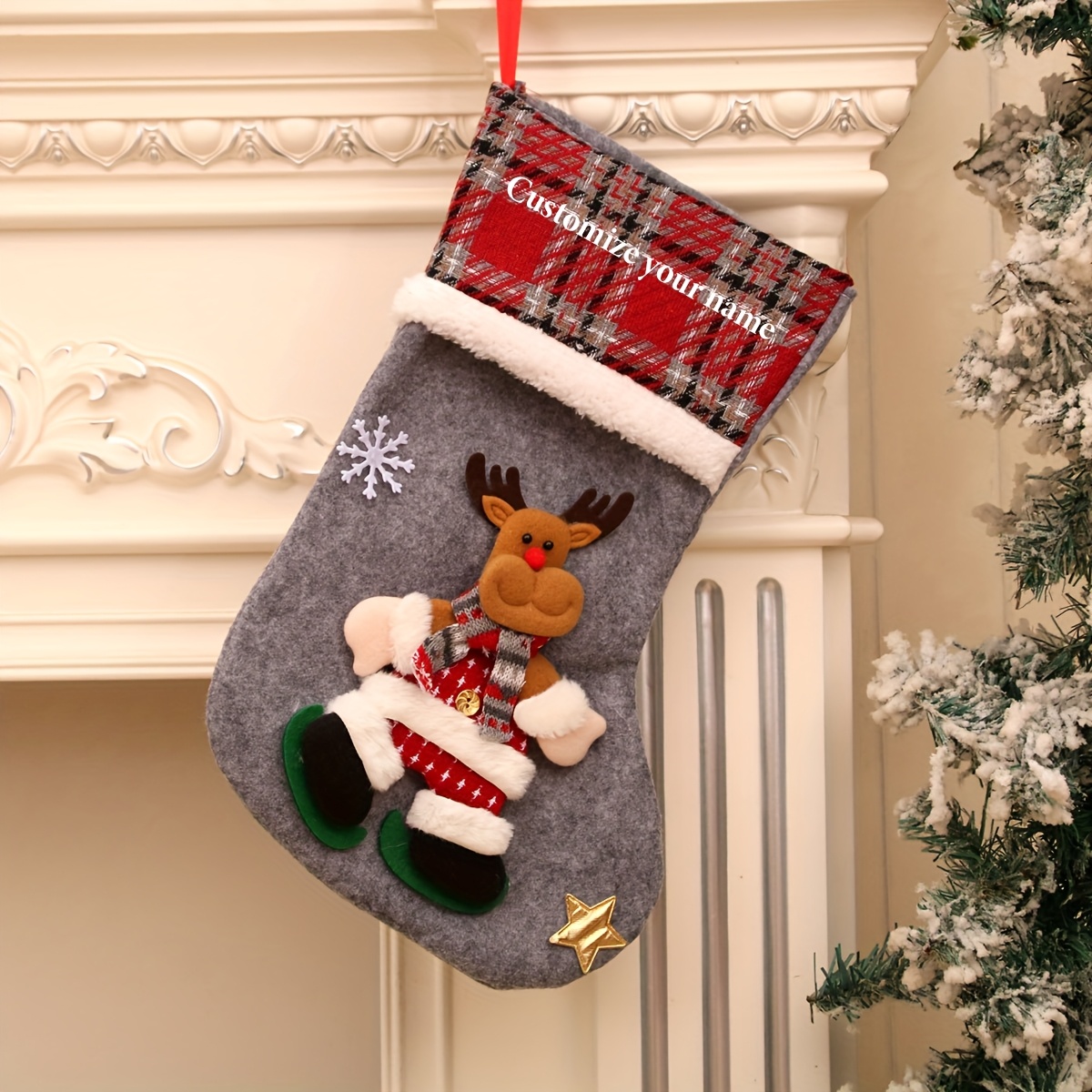 TEMU 1pc Of Customized Personalized Christmas Stocking, 3d Doll Christmas Sock, Name-embellished Christmas Candy Bag, Custom Christmas Stocking Gift