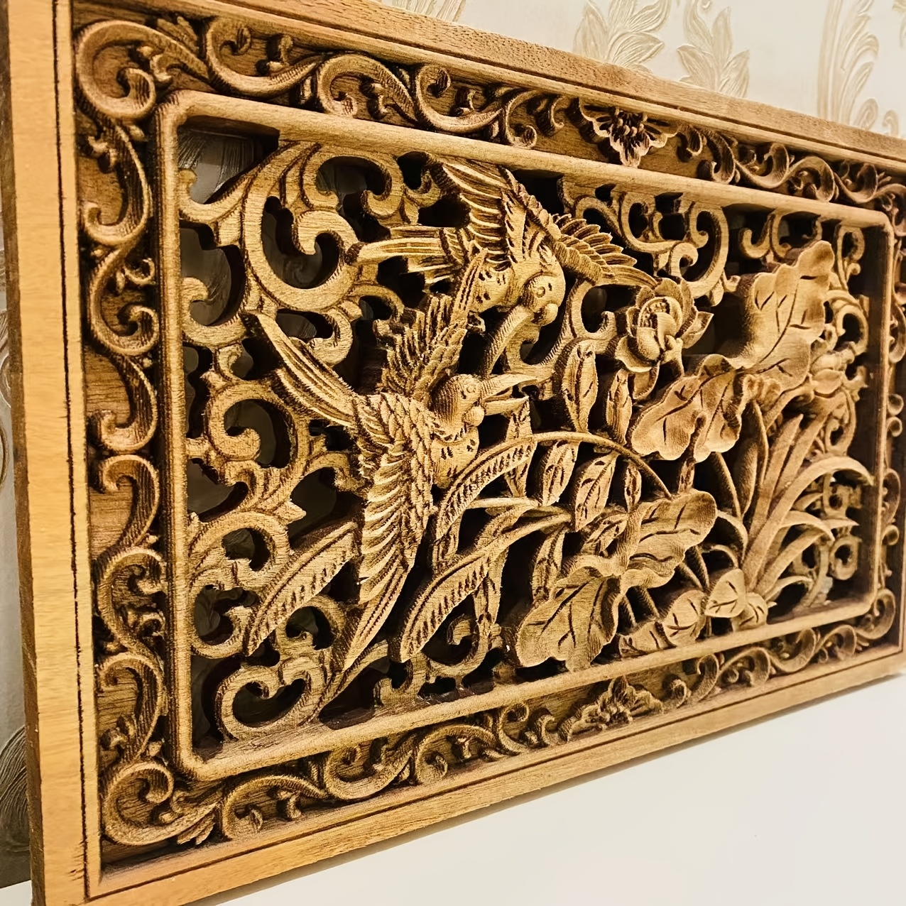 elegant wooden bird floral carved wall plaque 3d hollow out   wood decorative panel for doors and walls intricate for lotus and vine     multi purpose home decor door decoration intricate wall plaque elegant wooden decor wooden wall decor