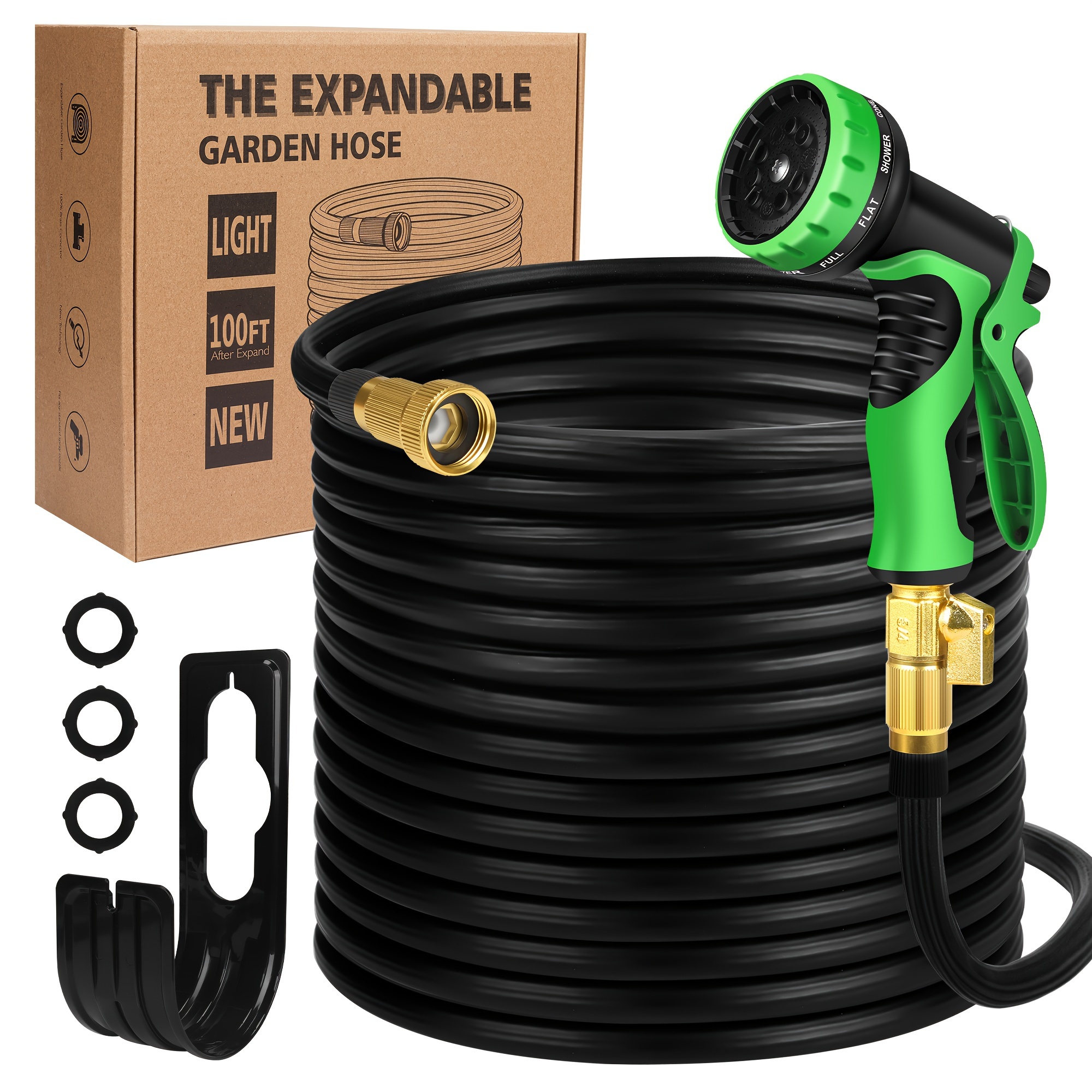 

Expandable Garden Hose 100 Ft Water Hose Flexible Durable 50 Layers Nano Rubber No Kink Lightweight Flex Expanding Long Hoses-3/4'' Solid Brass Fittings-10 Way Nozzle Collapsible Outdoor Pipe