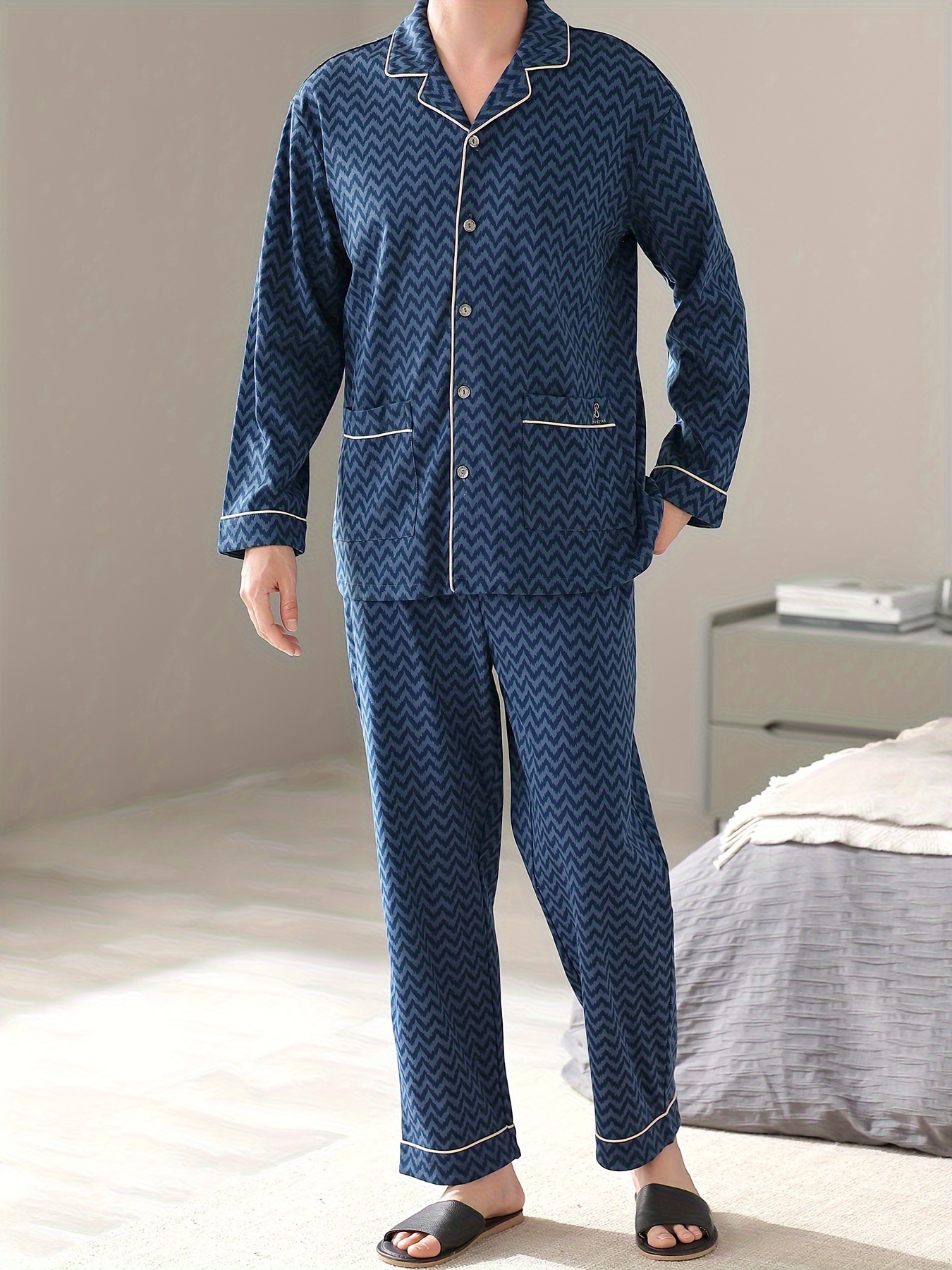 Cardigan Men's Pure Cotton Thin Long Sleeve Simple Spring and Autumn Home Clothes Men's Middle-aged Dad's Full Cotton Plus Size Pajamas