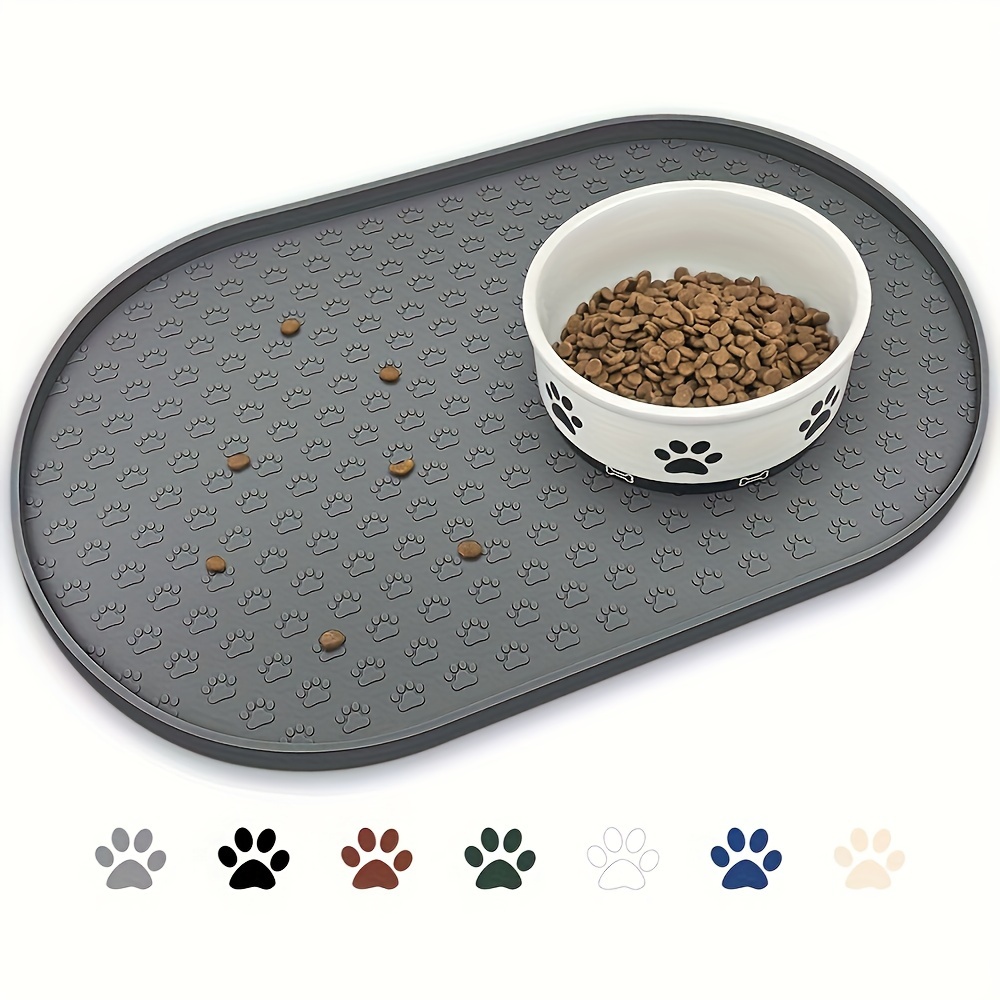 

1pc Fit Oval Dog Feeding Mat, Non-slip Rubber Pet Place Mat With Paw , Washable Dog Food Tray For All Breeds