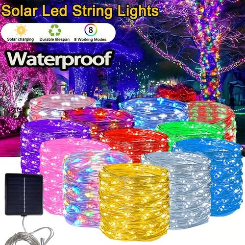 1 outdoor led solar fairy light with 8 in solar flower lights of 105 feet 72 feet 39 feet 23 feet suitable for decorating gardens patios christmas trees parties weddings and beautiful events multicolor