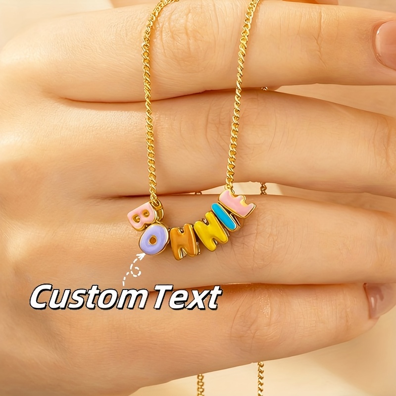 TEMU Customized 3d Bubble Name Necklace, Personalized And Fashion Colored Enamel Drop Letter Name Necklace, Stainless Steel Handmade Diy A-z Letter