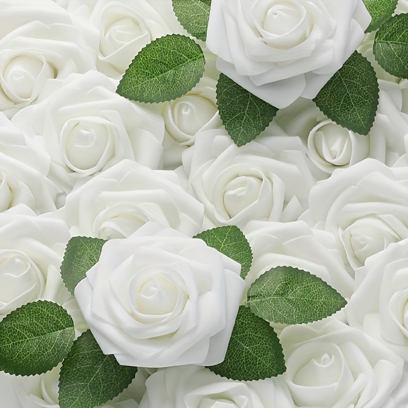 

25pcs White Artificial Foam Roses With Stems, Fake Flowers For Diy Wedding Decoration, Wedding Bouquet, Party Table Decoration, Home Decoration, Packed In Opp Bags.