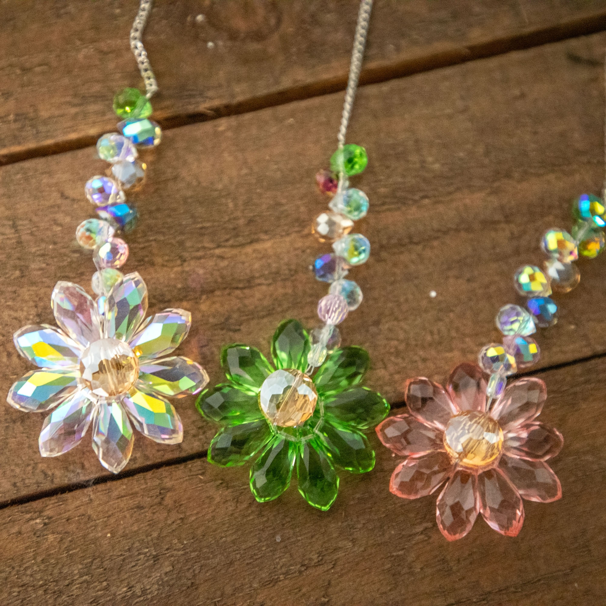 TEMU [Attrape-soleil en verre coloré] Lot de 3 attrape-soleil multifacettes en verre cristal de fleur de jardin - Décoration suspendue de perles