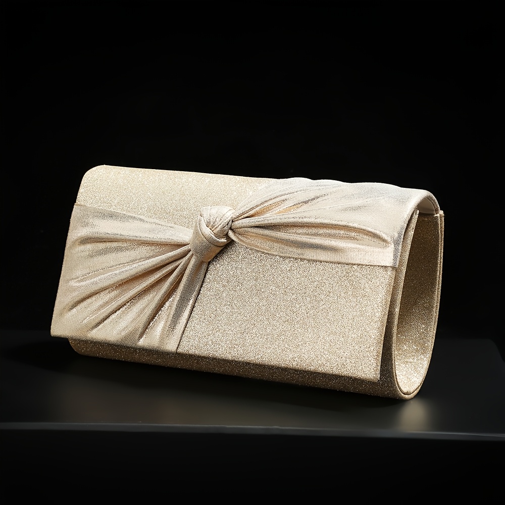 TEMU Ladies Large Capacity Polyester Fabric Receiving Bag Metal Chain Shoulder Cross-body Bag Solid Bow Decoration Of Senior Gift Bag Simple Luxury