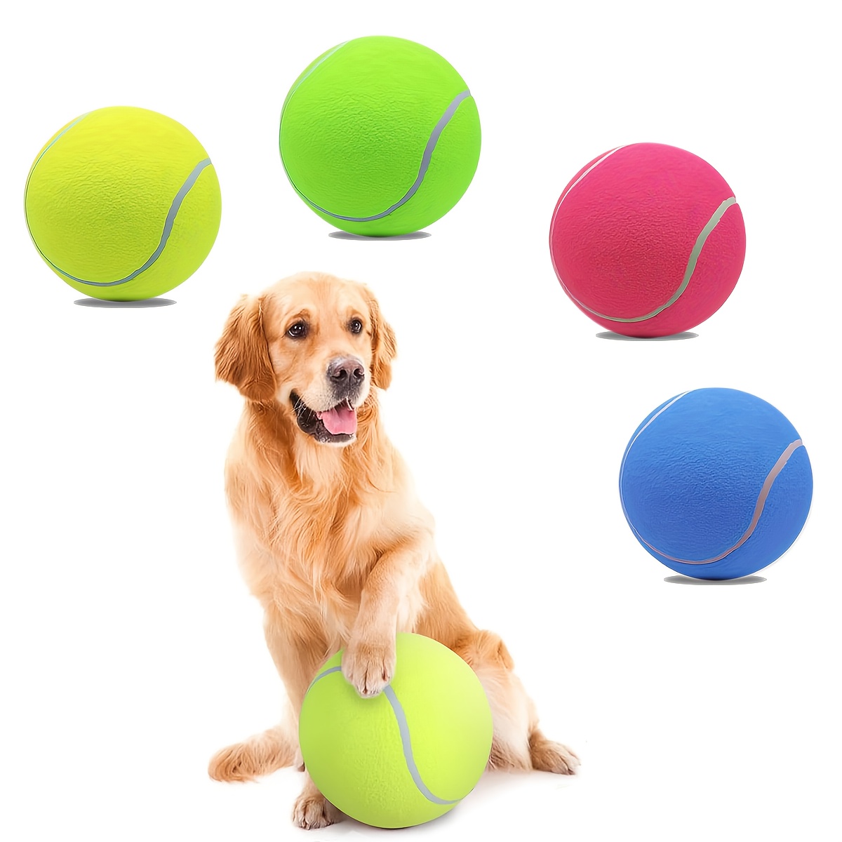 

4pcs 9.5" Tennis Balls For Dogs - Extra Large Inflatable Chew Toys In Vibrant Colors (yellow, Green, Pink, Blue) With Needle For Indoor & Outdoor Play, For Large Breeds