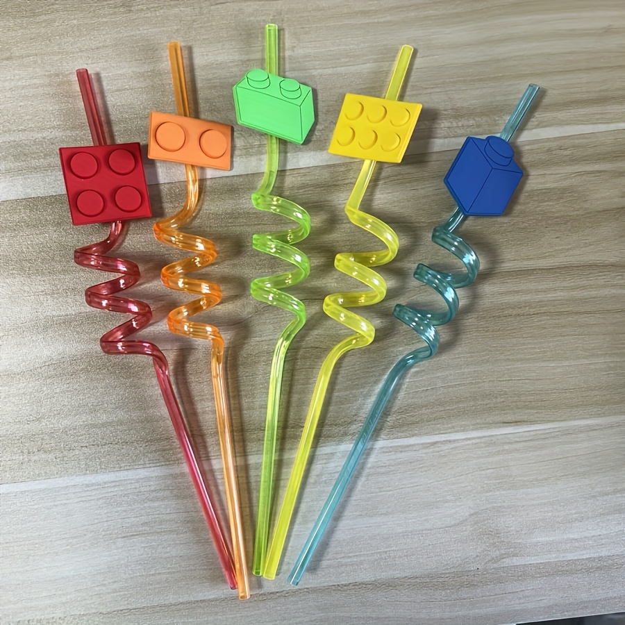 5pcs Building Drinking Straws, 5 Colors Of Reusable Straws, Birthday Party Decoration Supplies